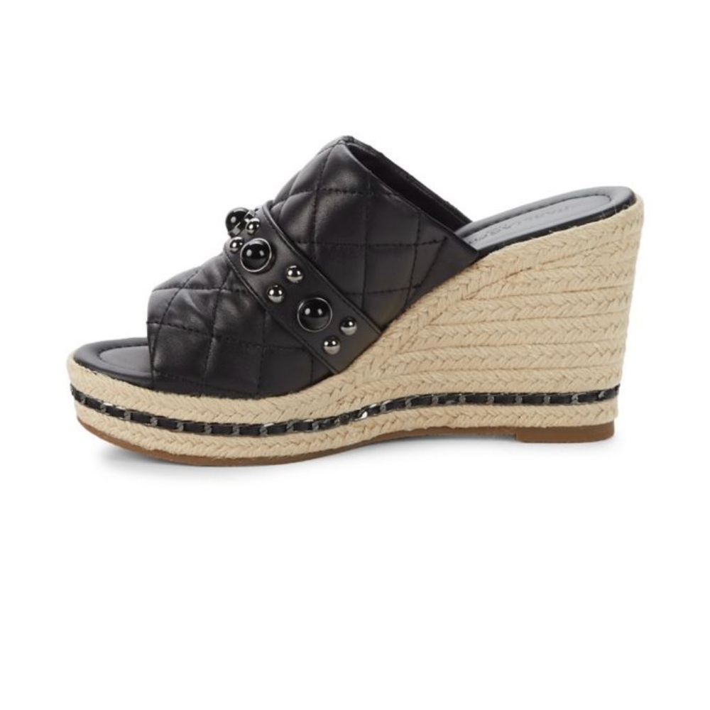 KARL LAGERFELD PARIS Camela Leather Wedge Sandals Black - Picture 3 of 4